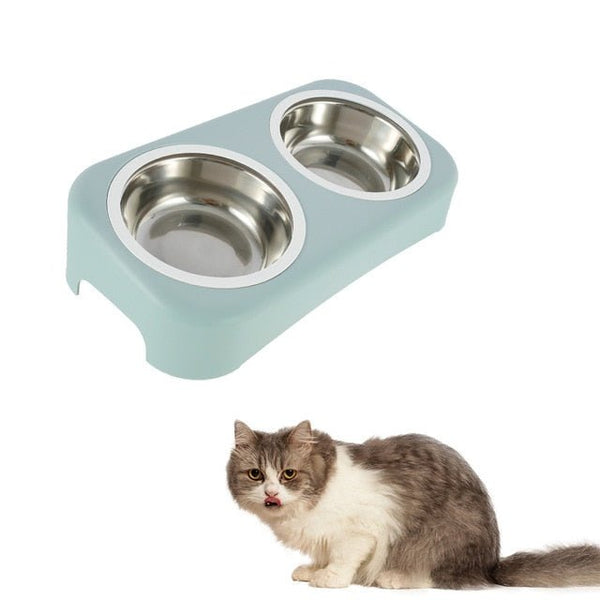 Cat Stainless Steel Bowls Pet Feeding Double Bowl Anti-skid Water Bowl Food Dish Dog Cats Feeder Round Bowl Pets Supplies - Vimost Shop
