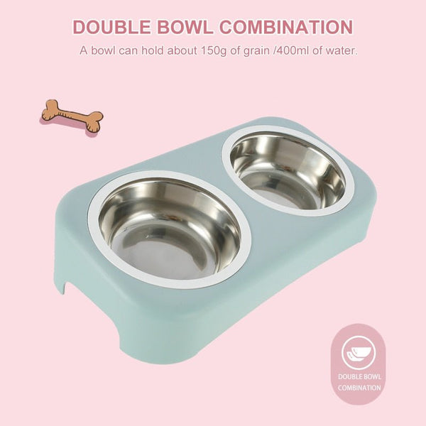 Cat Stainless Steel Bowls Pet Feeding Double Bowl Anti-skid Water Bowl Food Dish Dog Cats Feeder Round Bowl Pets Supplies - Vimost Shop