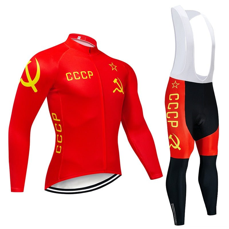 CCCP Cycling Jersey 9D Bib Set MTB Uniform Red Bike Clothing Spring/Autumn Quick Dry Bicycle Clothes Mens Long Cycling Wear - Vimost Shop