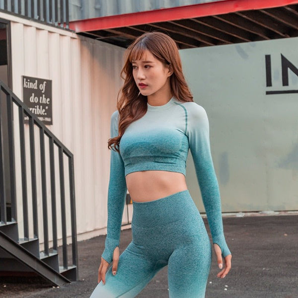 Changing Color Yoga Fitness Seamless Crop Top 2020 Sports Athletic Long Sleeve Jogging Shirts Fitness Gym High Quality Tops - Vimost Shop