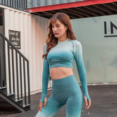 Changing Color Yoga Fitness Seamless Crop Top 2020  Sports Athletic Long Sleeve Jogging Shirts Fitness Gym High Quality Tops