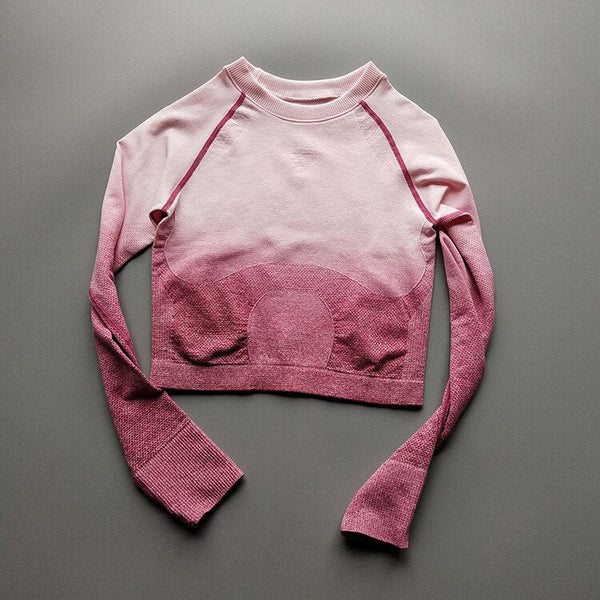 Changing Color Yoga Fitness Seamless Crop Top 2020 Sports Athletic Long Sleeve Jogging Shirts Fitness Gym High Quality Tops - Vimost Shop