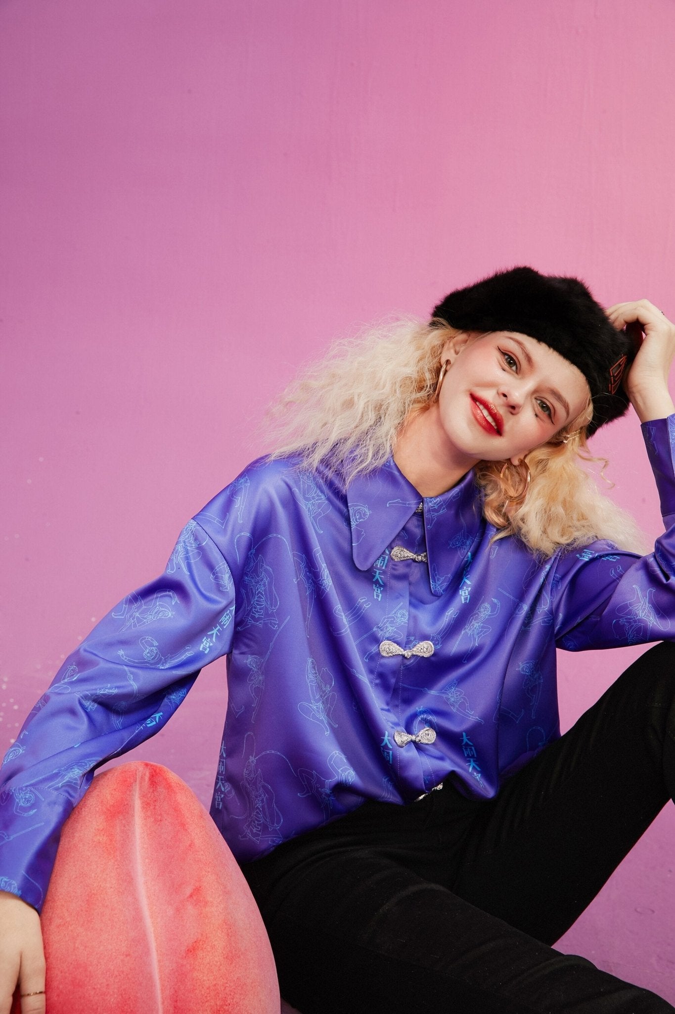 Character Print Chinese Buckle Casual Satin Shirt Women,Spring Vintage Full Sleeve,Korean Female Daily Chiffon Top - Vimost Shop