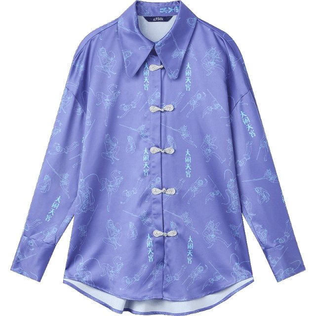 Character Print Chinese Buckle Casual Satin Shirt Women,Spring Vintage Full Sleeve,Korean Female Daily Chiffon Top - Vimost Shop