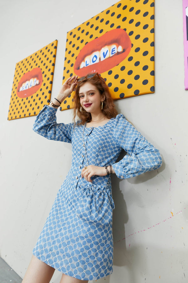 Chic Pearls Casual Women Vintage Dress,Autumn High Elastic Waist Full Sleeve Sweety Ladies Preppy Party Dress - Vimost Shop