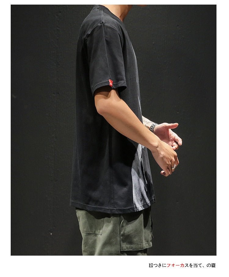 Chinese Style T shirt Men Funny Anime Print O-Neck Loose Black White Hip-hop Cotton Tshirts Male Summer Streetwear Fashion Tees - Vimost Shop