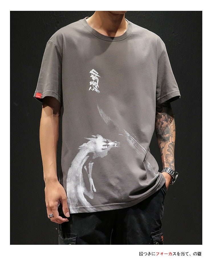 Chinese Style T shirt Men Funny Anime Print O-Neck Loose Black White Hip-hop Cotton Tshirts Male Summer Streetwear Fashion Tees - Vimost Shop