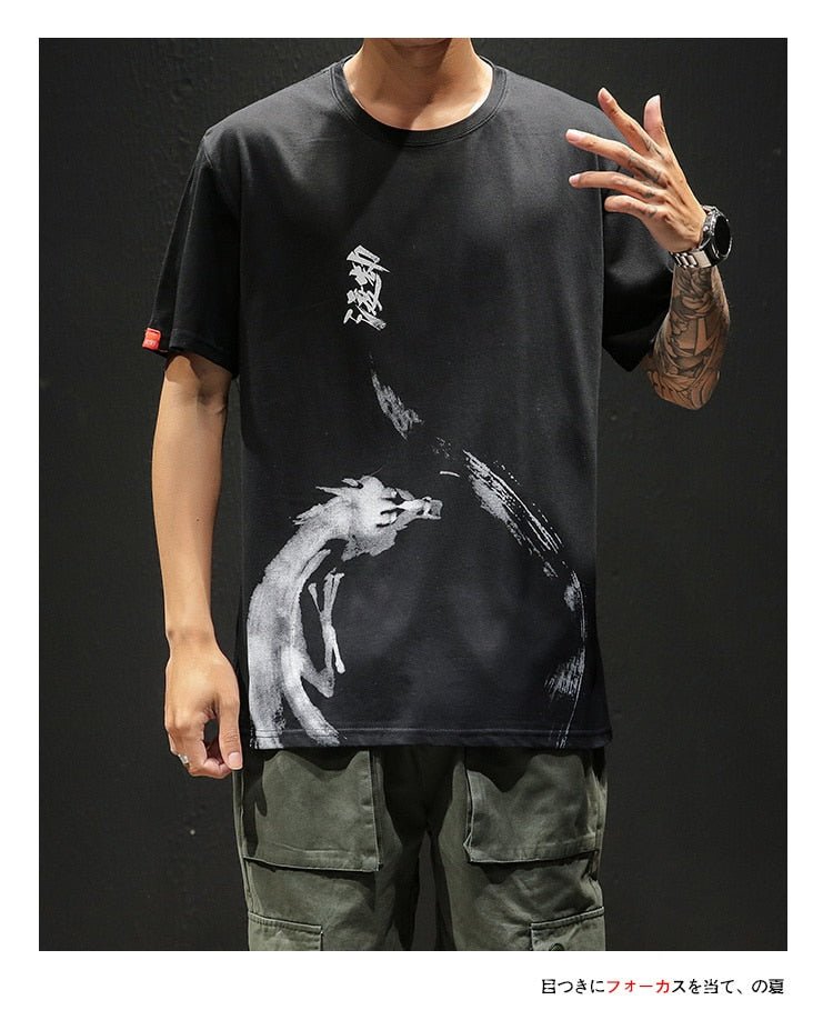 Chinese Style T shirt Men Funny Anime Print O-Neck Loose Black White Hip-hop Cotton Tshirts Male Summer Streetwear Fashion Tees - Vimost Shop