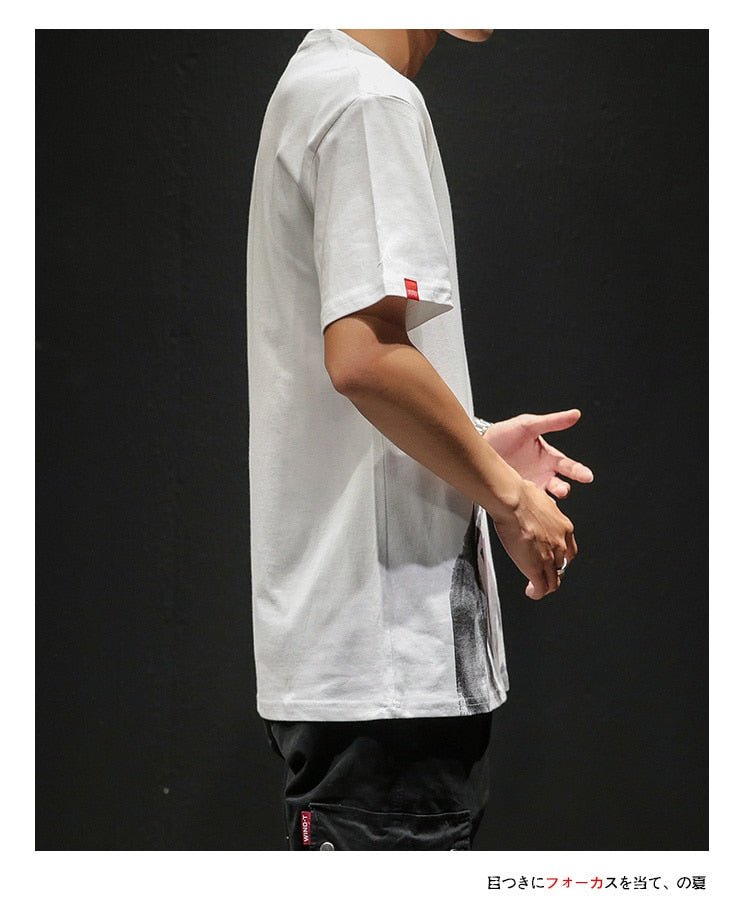 Chinese Style T shirt Men Funny Anime Print O-Neck Loose Black White Hip-hop Cotton Tshirts Male Summer Streetwear Fashion Tees - Vimost Shop