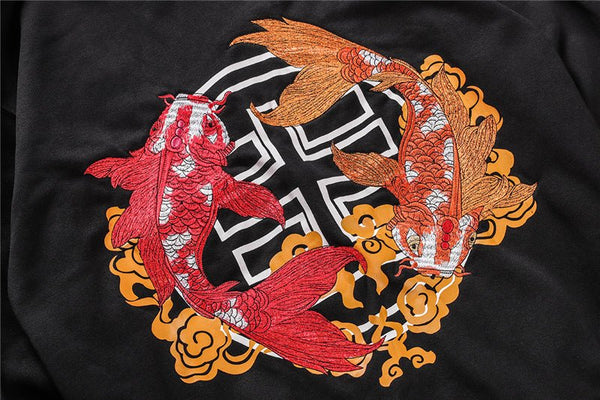 Chinese Style Top Men Carp Koi Embroidered Print Hooded Sweatshirts Hoodies Harajuku Hip Hop Pullover Hoodie Streetwear - Vimost Shop