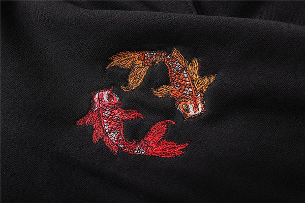 Chinese Style Top Men Carp Koi Embroidered Print Hooded Sweatshirts Hoodies Harajuku Hip Hop Pullover Hoodie Streetwear - Vimost Shop