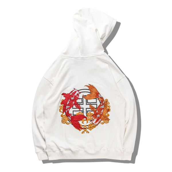 Chinese Style Top Men Carp Koi Embroidered Print Hooded Sweatshirts Hoodies Harajuku Hip Hop Pullover Hoodie Streetwear - Vimost Shop