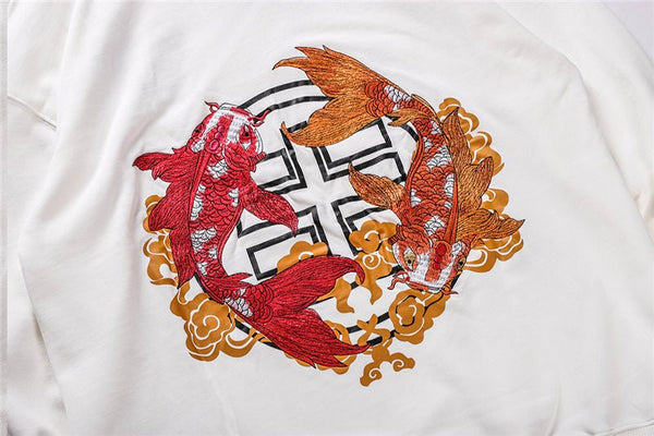 Chinese Style Top Men Carp Koi Embroidered Print Hooded Sweatshirts Hoodies Harajuku Hip Hop Pullover Hoodie Streetwear - Vimost Shop