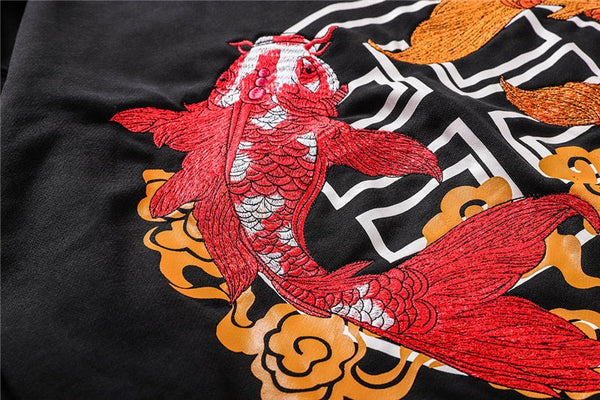 Chinese Style Top Men Carp Koi Embroidered Print Hooded Sweatshirts Hoodies Harajuku Hip Hop Pullover Hoodie Streetwear - Vimost Shop