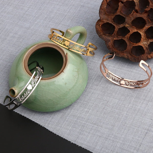 Christams Gift Friend Lovers 2 Names Love Bangles,Women Men Bangles Bracelets Wedding Jewelry - Vimost Shop