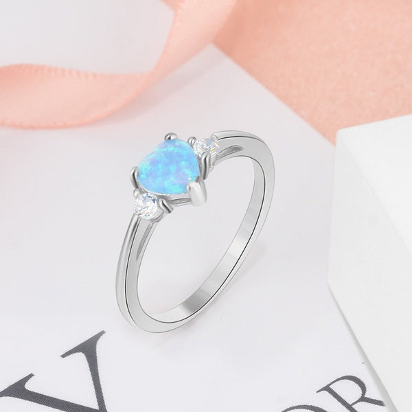 Classic Eternal Heart 925 Sterling Silver Rings for Women Blue Pink White Opal Ring Female Engagement Finger Ring - Vimost Shop