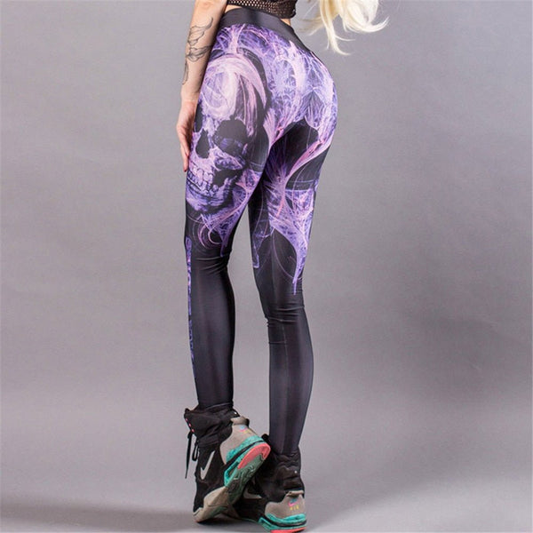 Classic Skull Printed Women Leggings Fitness Gothic Purple Mist Ankle Pants Sexy Workout Leggins Middle Waist - Vimost Shop