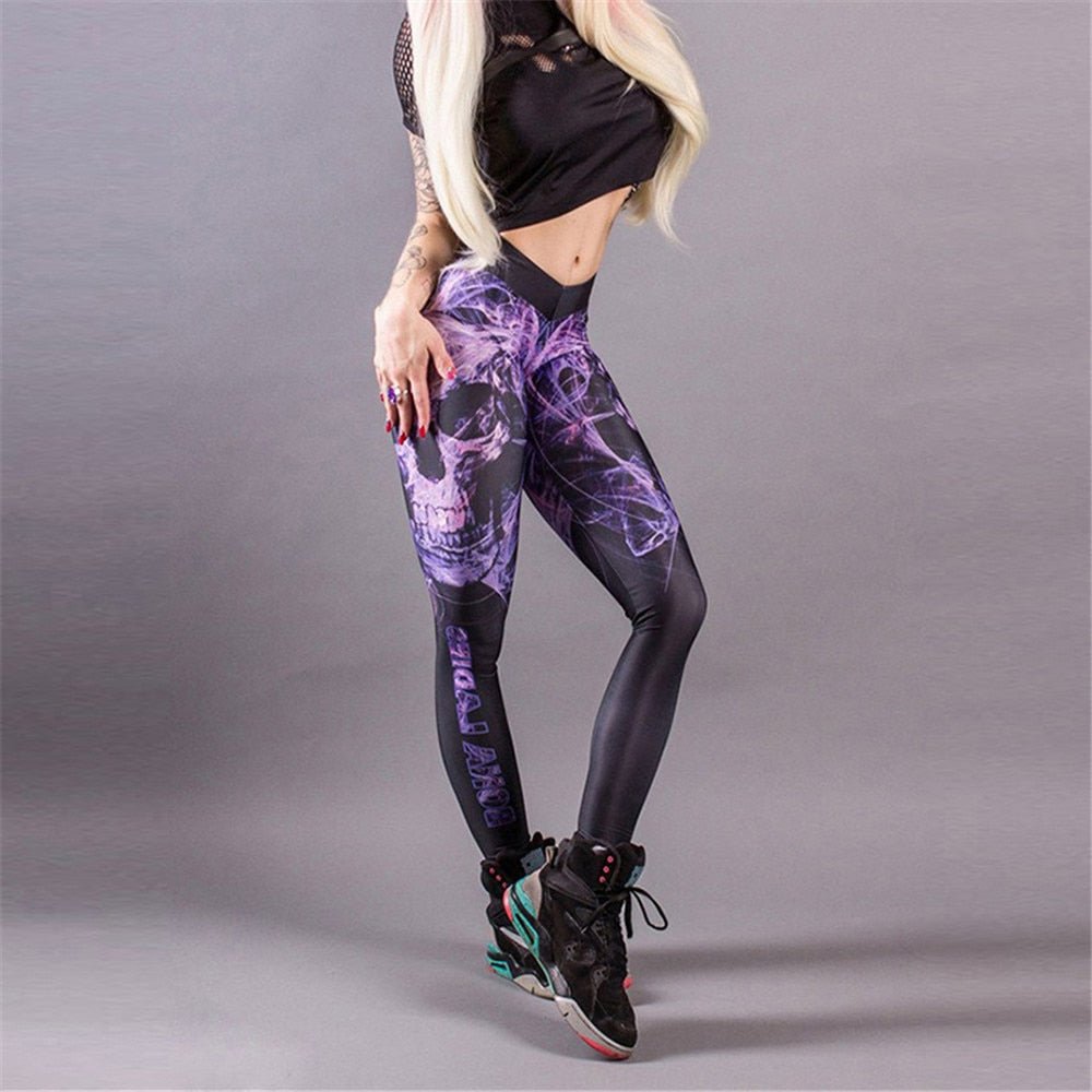Classic Skull Printed Women Leggings Fitness Gothic Purple Mist Ankle Pants Sexy Workout Leggins Middle Waist - Vimost Shop