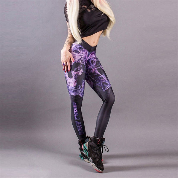 Classic Skull Printed Women Leggings Fitness Gothic Purple Mist Ankle Pants Sexy Workout Leggins Middle Waist - Vimost Shop