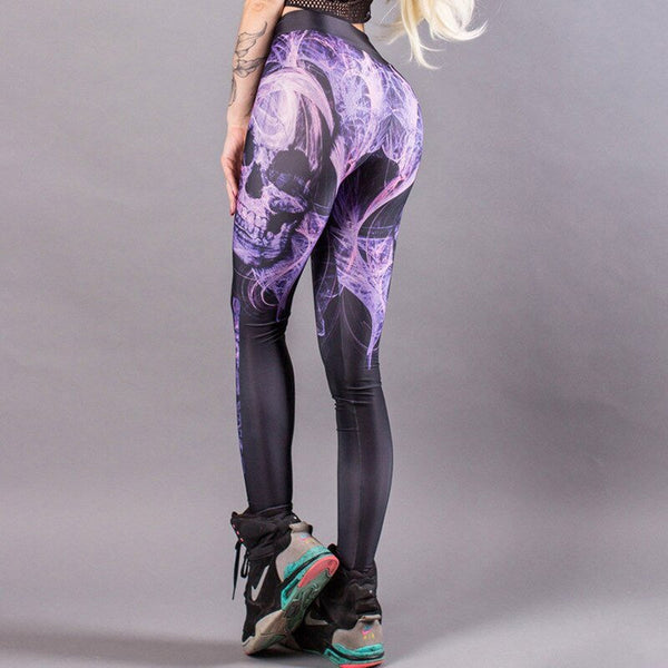 Classic Skull Printed Women Leggings Fitness Gothic Purple Mist Ankle Pants Sexy Workout Leggins Middle Waist - Vimost Shop
