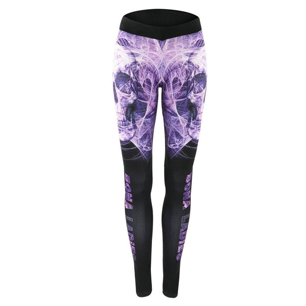 Classic Skull Printed Women Leggings Fitness Gothic Purple Mist Ankle Pants Sexy Workout Leggins Middle Waist - Vimost Shop