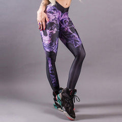 Classic Skull Printed Women Leggings Fitness Gothic Purple Mist Ankle Pants Sexy Workout Leggins Middle Waist