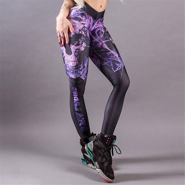Classic Skull Printed Women Leggings Fitness Gothic Purple Mist Ankle Pants Sexy Workout Leggins Middle Waist - Vimost Shop
