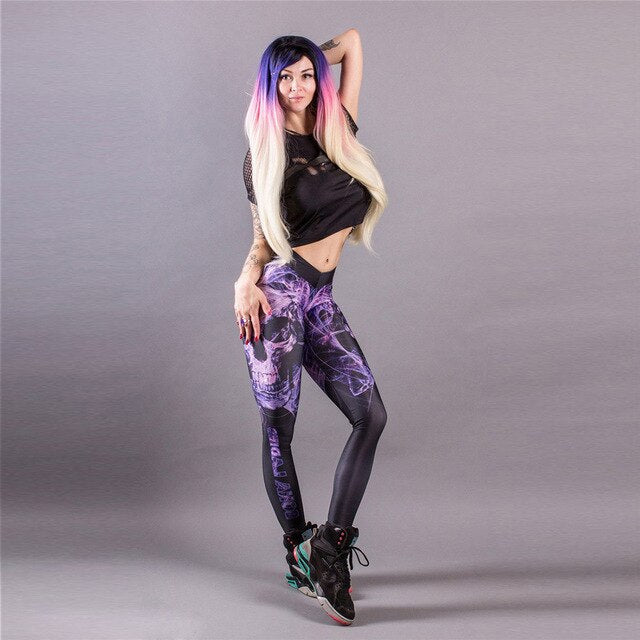 Classic Skull Printed Women Leggings Fitness Gothic Purple Mist Ankle Pants Sexy Workout Leggins Middle Waist - Vimost Shop