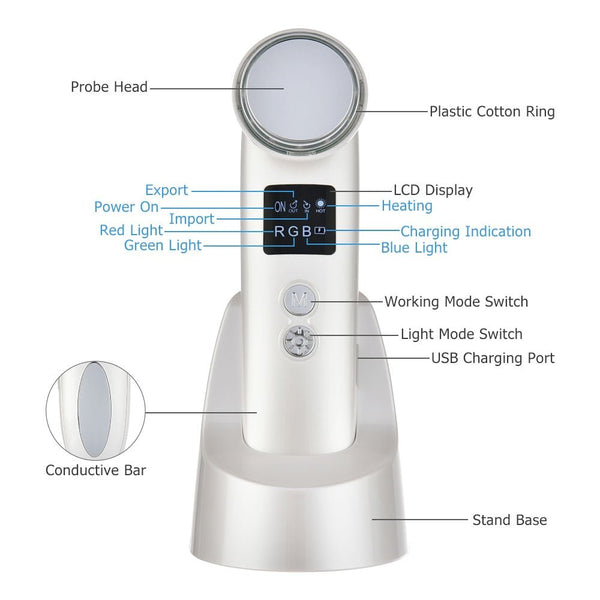 Cleansing Rejuvenation Device LED Photon Therapy Vibration Massager Skin Beauty Instrument Warm Treatment Massage Face Care Tool - Vimost Shop