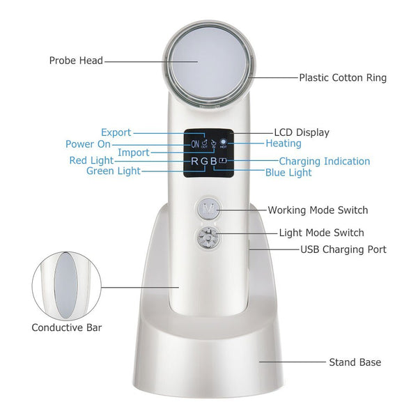 Cleansing Rejuvenation Device LED Photon Therapy Vibration Massager Skin Beauty Instrument Warm Treatment Massage Face Care Tool - Vimost Shop