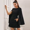 Cloak Sleeve Pocket Side Dress Without Belt Women Autumn Solid O-neck Short Fitted Elegant Highstreet Dresses - Vimost Shop