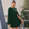 Cloak Sleeve Pocket Side Dress Without Belt Women Autumn Solid O-neck Short Fitted Elegant Highstreet Dresses - Vimost Shop