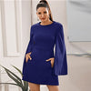 Cloak Sleeve Pocket Side Dress Without Belt Women Autumn Solid O-neck Short Fitted Elegant Highstreet Dresses - Vimost Shop