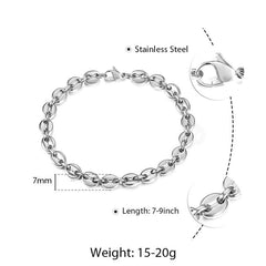 Coffee Beans Link Chain Bracelet Stainless Steel Gold Silver Color for Men Women Simple Bracelet Jewelry Gift 7/9/11mm