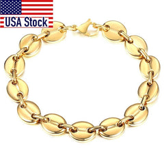 Coffee Beans Link Chain Bracelet Stainless Steel Gold Silver Color for Men Women Simple Bracelet Jewelry Gift 7/9/11mm