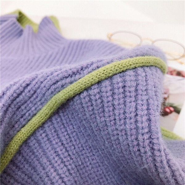 Cold Winter Women Knitted Turtleneck Thicken Sweaters Casual Basic Pullover Jumper Patchwork Long Sleeve Loose Tops - Vimost Shop