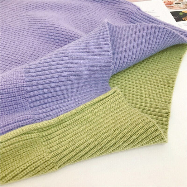 Cold Winter Women Knitted Turtleneck Thicken Sweaters Casual Basic Pullover Jumper Patchwork Long Sleeve Loose Tops - Vimost Shop