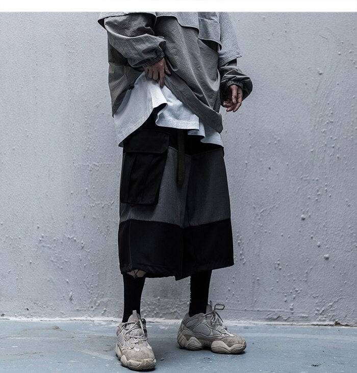 Color Block Cargo Shorts Mens 2020 Multi Pockets Hip Hop Baggy Streetwear Short Pants Casual Harajuku Capri Pants - Vimost Shop