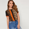 Color Block Cut-and-Sew Leopard Panel Top Short Sleeve O-Neck Casual T Shirt Women Summer Leisure Ladies Tshirt Tops - Vimost Shop