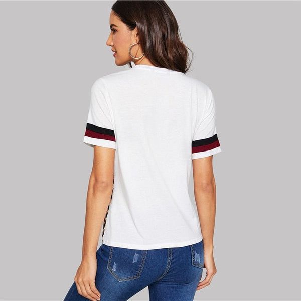 Color Block Cut-and-Sew Leopard Panel Top Short Sleeve O-Neck Casual T Shirt Women Summer Leisure Ladies Tshirt Tops - Vimost Shop