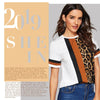 Color Block Cut-and-Sew Leopard Panel Top Short Sleeve O-Neck Casual T Shirt Women Summer Leisure Ladies Tshirt Tops - Vimost Shop