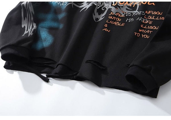 Colorful Drawstring Punk Robot Print Hoodie Sweatshirt Men Loose Casual Pullover High Street Hipster Streetwear Autumn - Vimost Shop