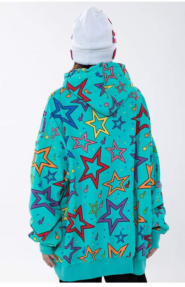 Colorful Star Print Letter Patch Hoodie Men Baggy Sweatshirt Pullover Harajuku High Street Hip Hop Style Streetwear Men - Vimost Shop