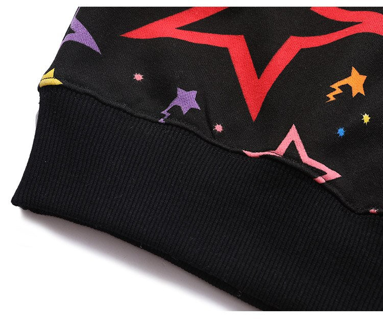 Colorful Star Print Letter Patch Hoodie Men Baggy Sweatshirt Pullover Harajuku High Street Hip Hop Style Streetwear Men - Vimost Shop