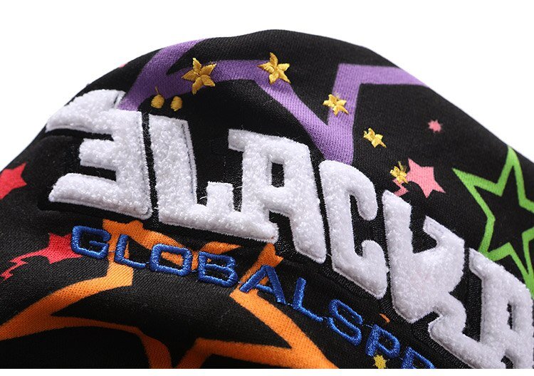 Colorful Star Print Letter Patch Hoodie Men Baggy Sweatshirt Pullover Harajuku High Street Hip Hop Style Streetwear Men - Vimost Shop