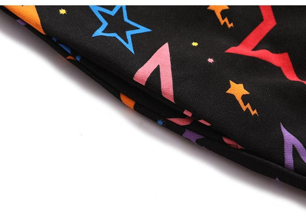 Colorful Star Print Letter Patch Hoodie Men Baggy Sweatshirt Pullover Harajuku High Street Hip Hop Style Streetwear Men - Vimost Shop