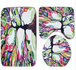 Colorful Tulip Lotus Flowers Trees Shower Curtain Sets Non-Slip Rugs Toilet Lid Cover and Bath Mat Waterproof Bathroom Curtains - Vimost Shop