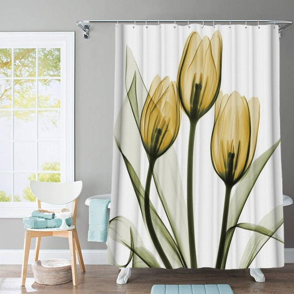 Colorful Tulip Lotus Flowers Trees Shower Curtain Sets Non-Slip Rugs Toilet Lid Cover and Bath Mat Waterproof Bathroom Curtains - Vimost Shop