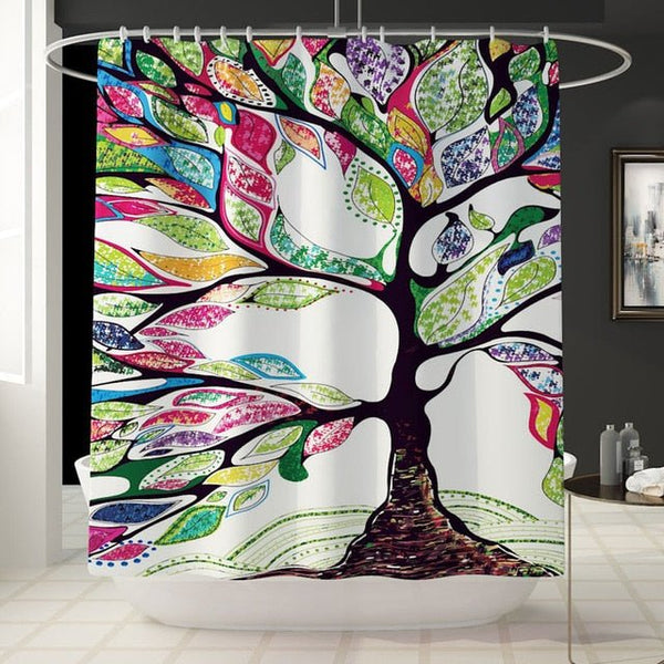 Colorful Tulip Lotus Flowers Trees Shower Curtain Sets Non-Slip Rugs Toilet Lid Cover and Bath Mat Waterproof Bathroom Curtains - Vimost Shop