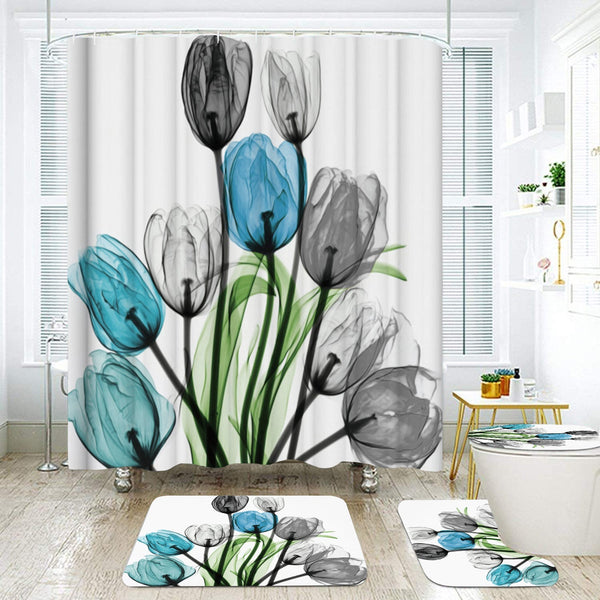 Colorful Tulip Lotus Flowers Trees Shower Curtain Sets Non-Slip Rugs Toilet Lid Cover and Bath Mat Waterproof Bathroom Curtains - Vimost Shop